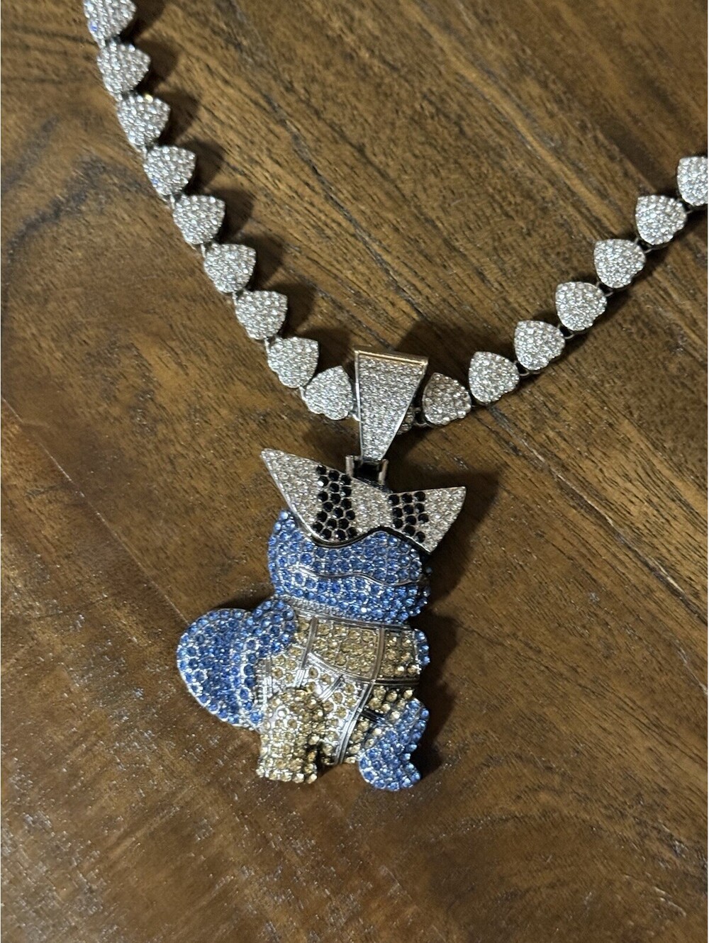 Pokemon Squirtle Squad Sunglasses Iced Out Pendant Cuban Silver Chain Necklace